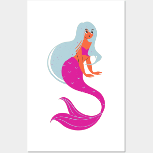 Mermaid pink and blue Posters and Art